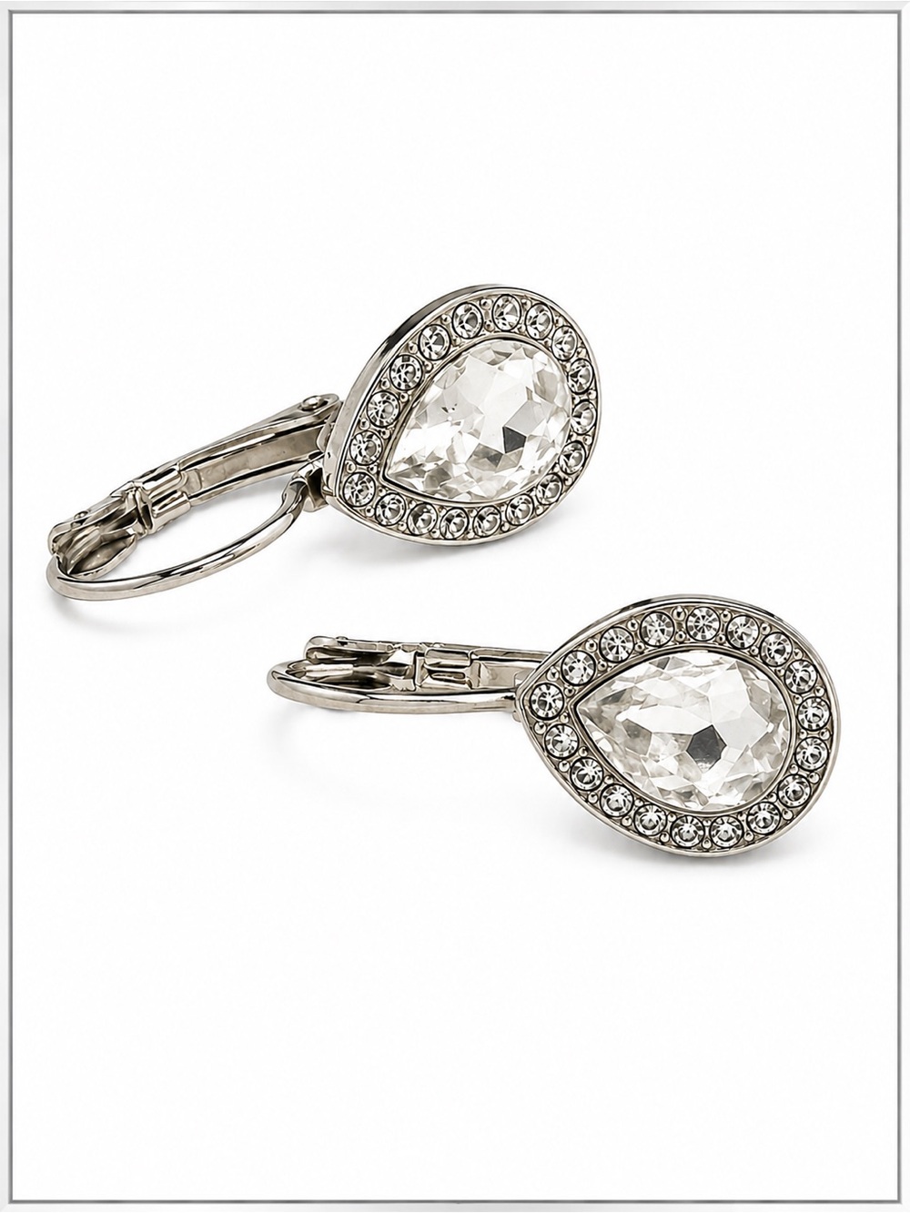 Vintage Clear Teardrop Rhinestone Nickel Free Leverback Earrings